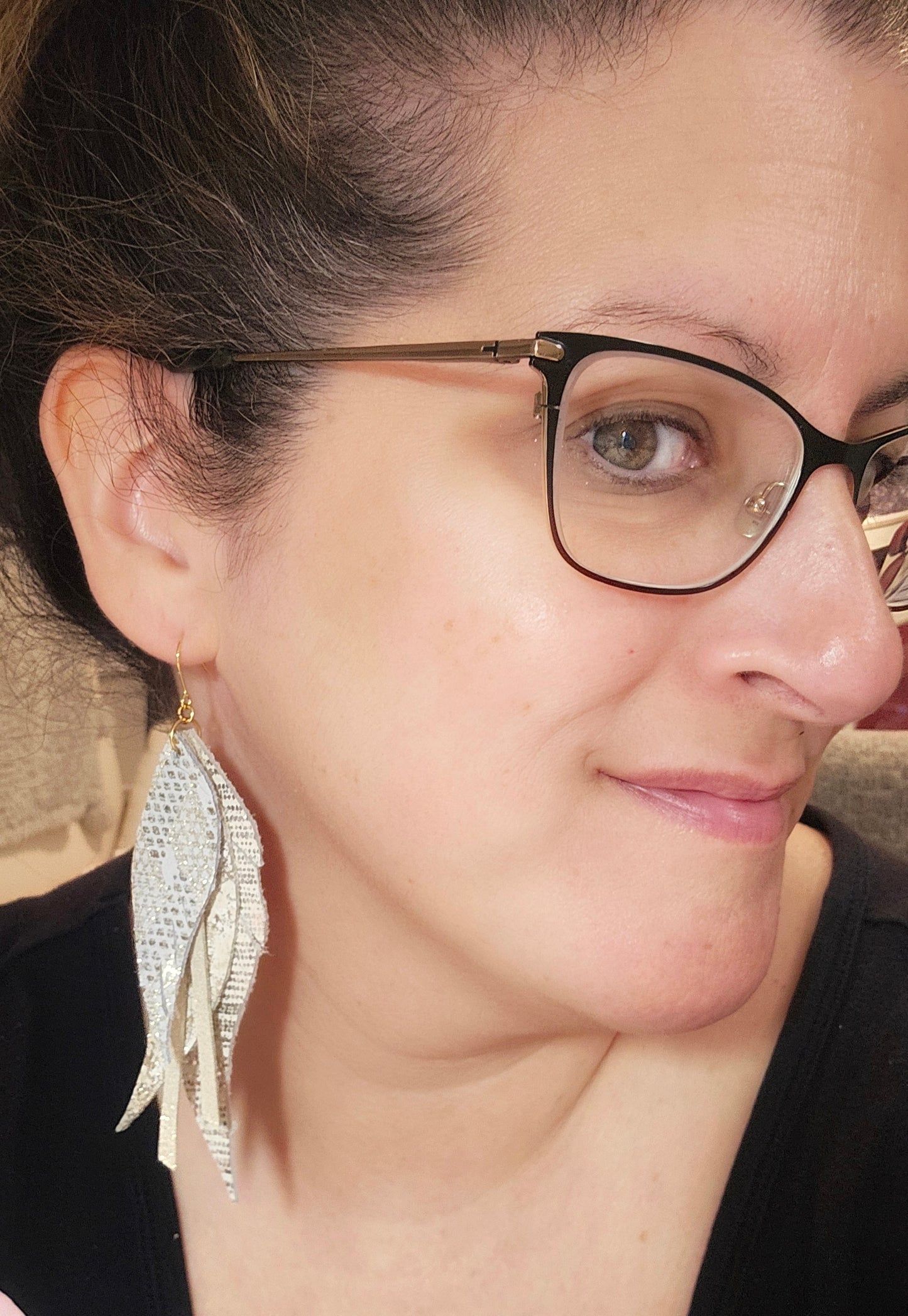 Large Feather Fringe Neutral Earrings