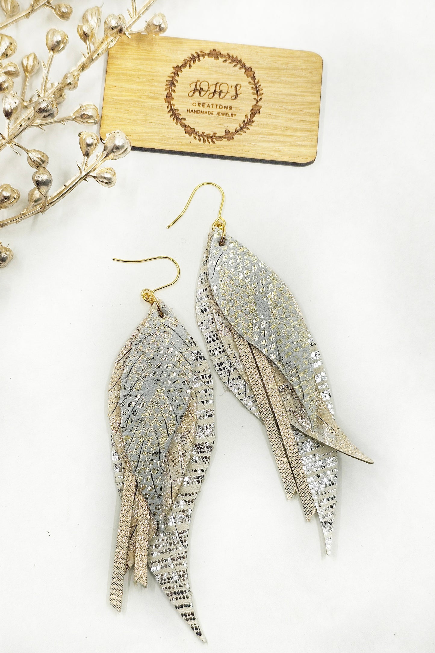 Large Feather Fringe Neutral Earrings