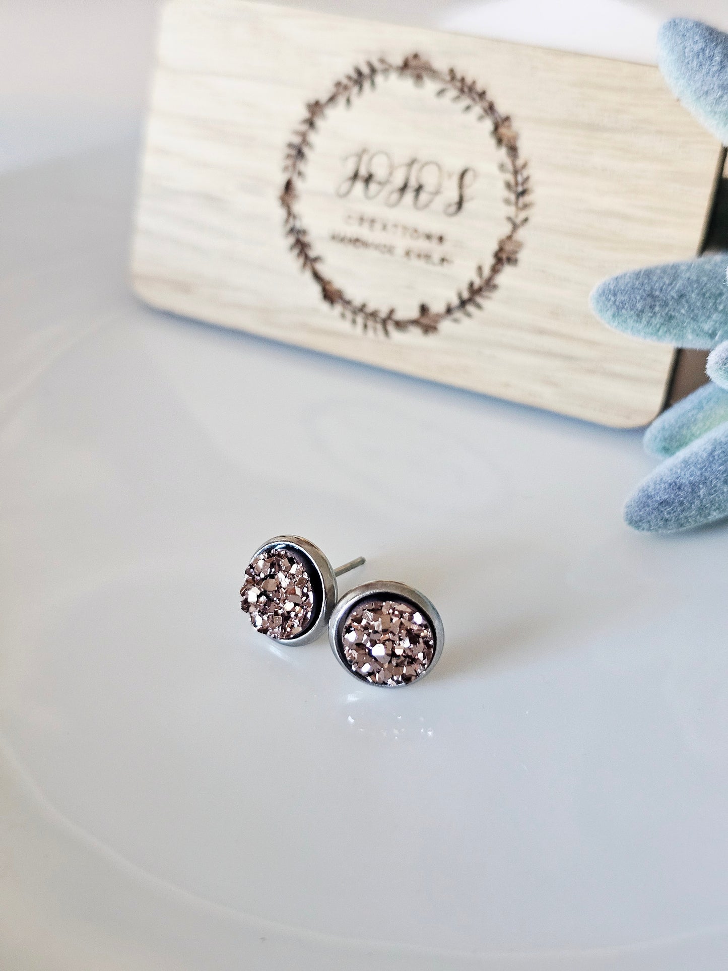 8mm Rose Gold faux Druzy Studs