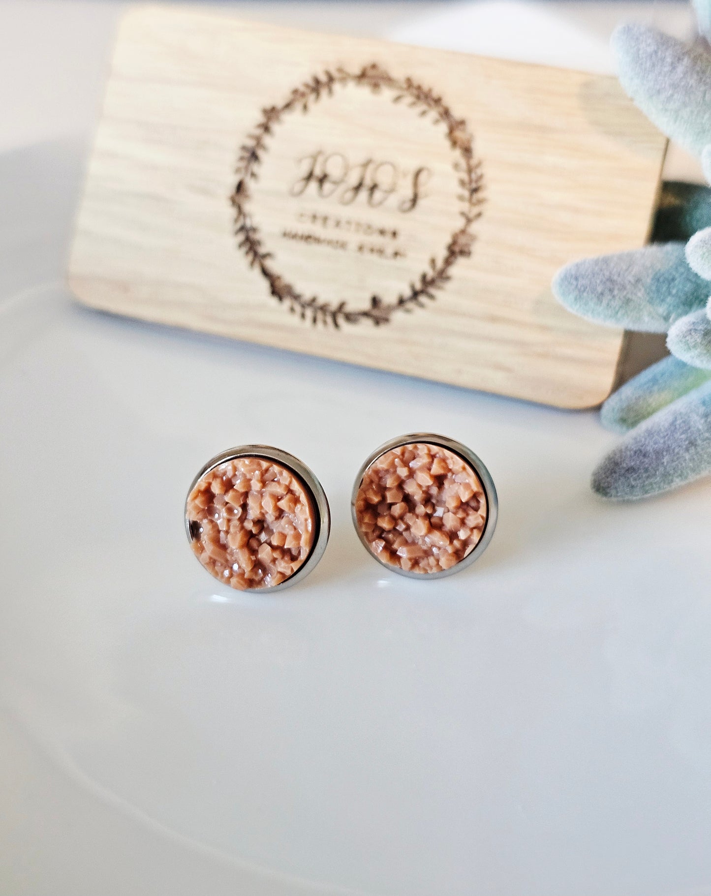 12mm Caramel Faux Druzy Studs