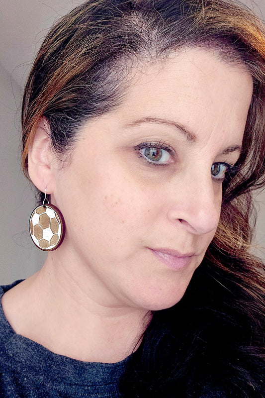 Wood Soccer Ball Earrings