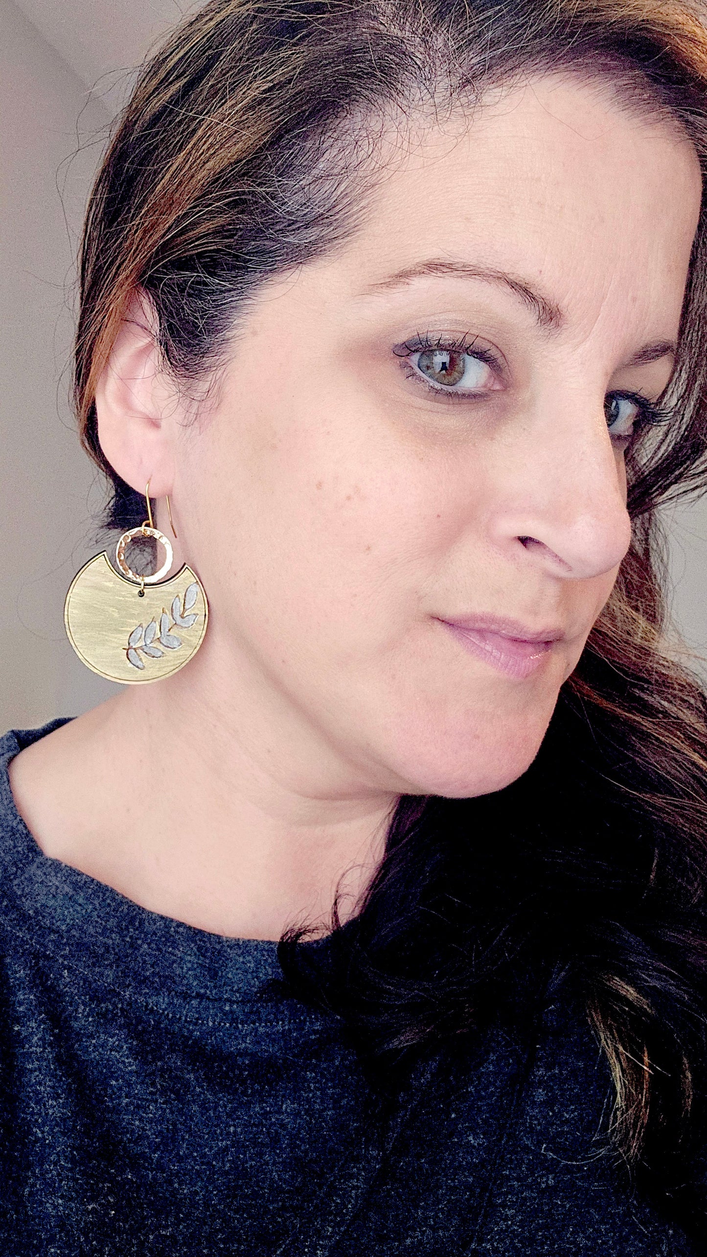 Semi Circle Painted Wood Vine Earrings