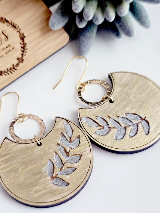 Semi Circle Painted Wood Vine Earrings