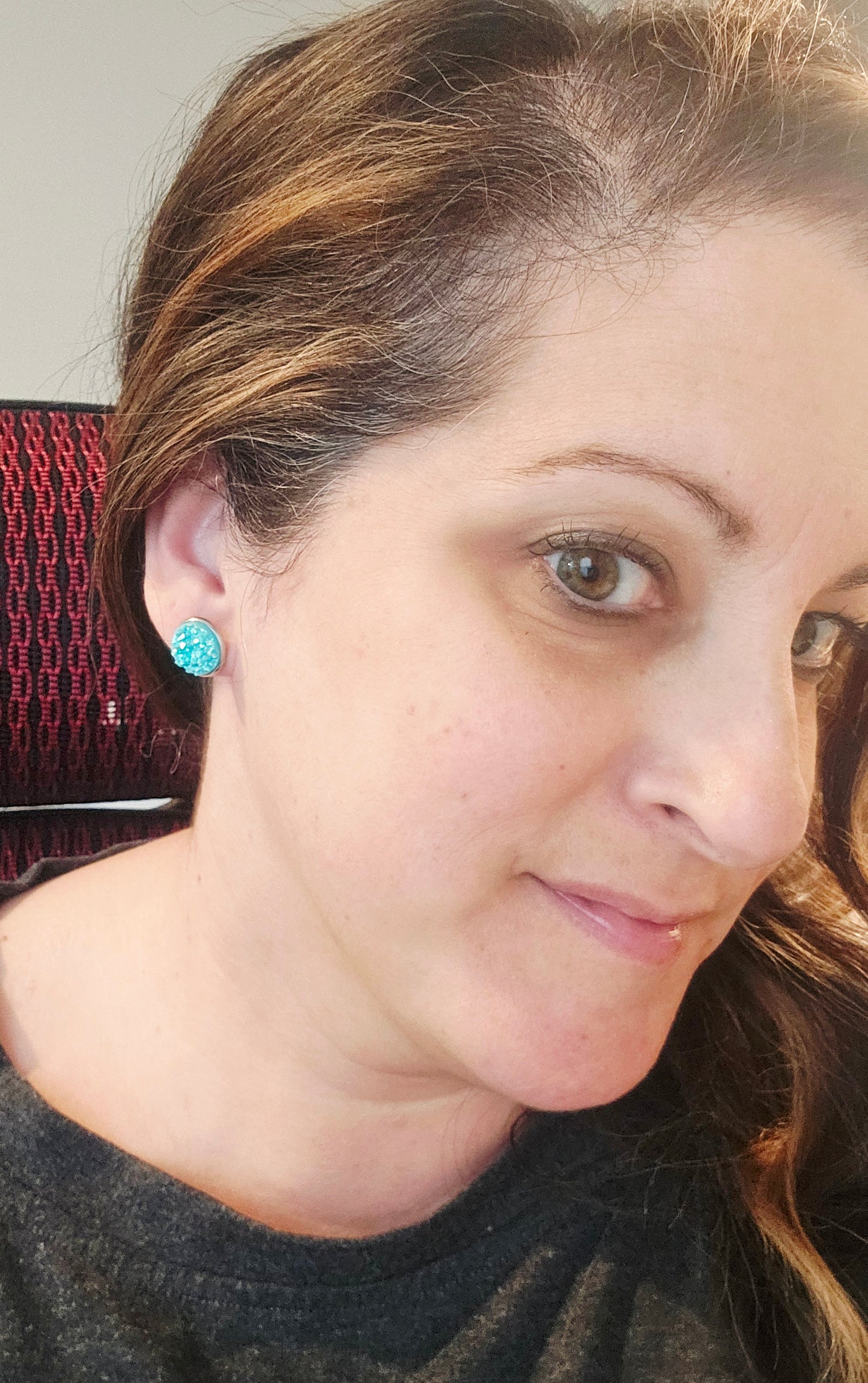 12mm Teal Ice Blue Faux Druzy Studs