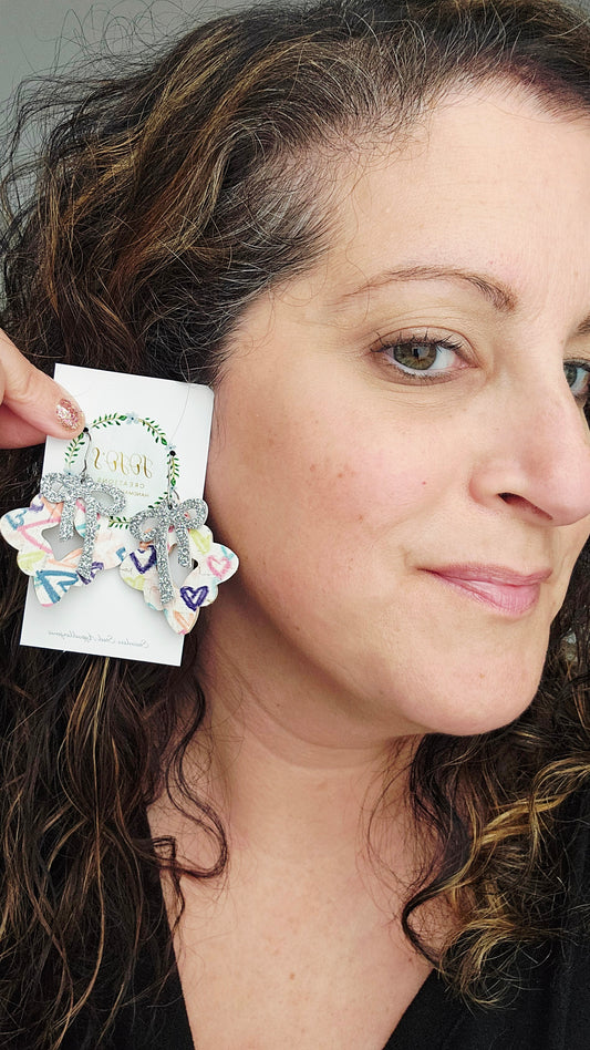 Diamond Heart Bow Earrings