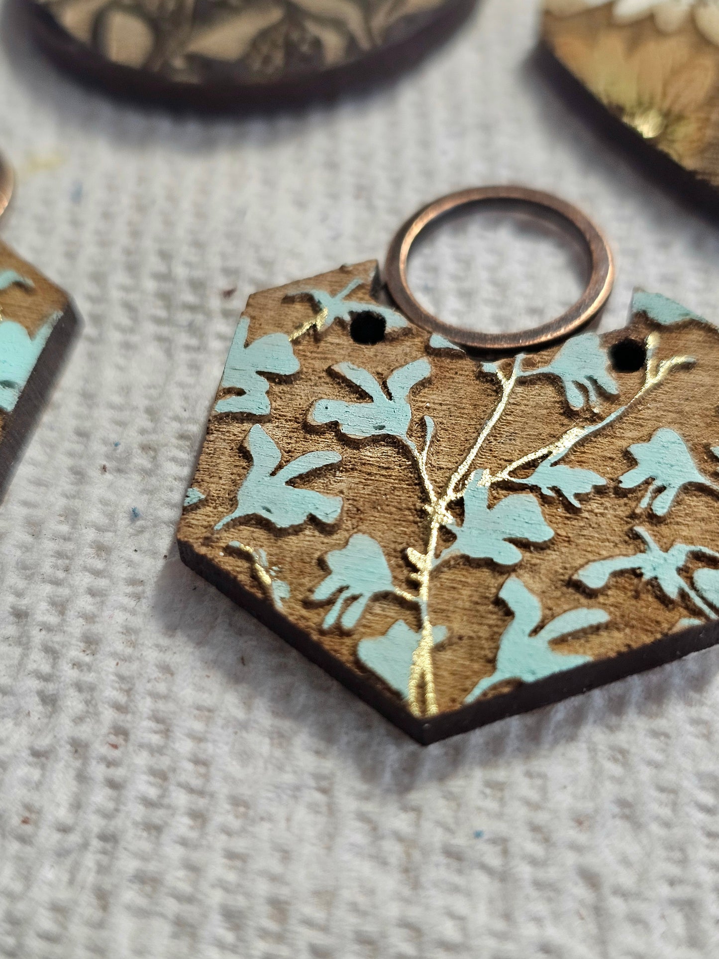 Hexagon Painted Earrings(Wood)