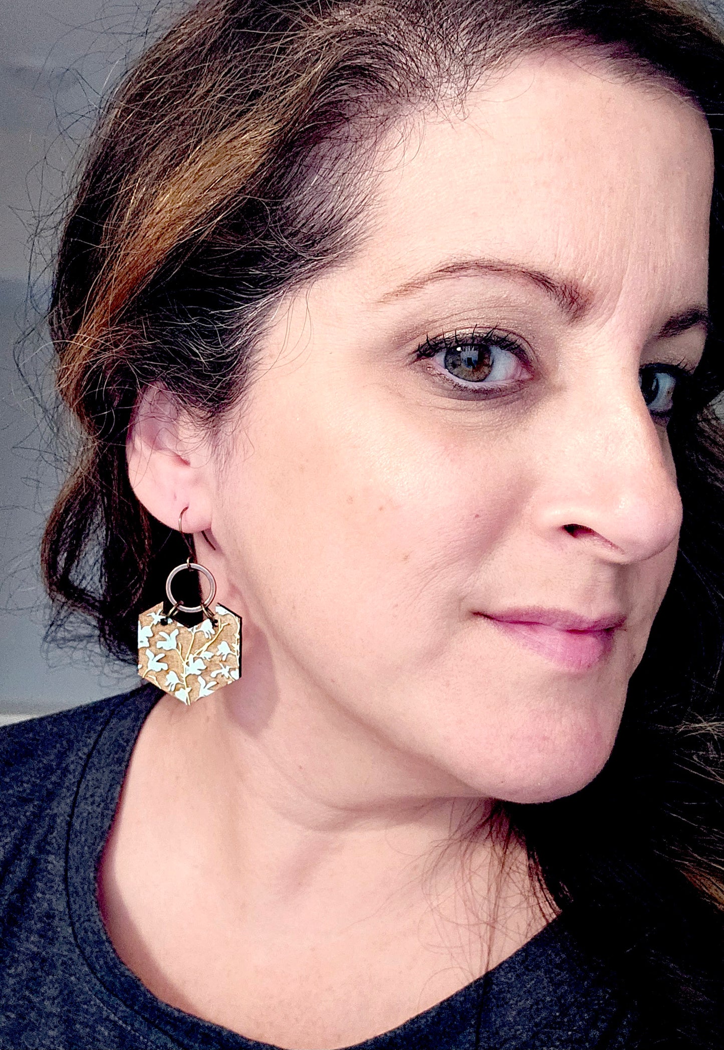 Hexagon Painted Earrings(Wood)