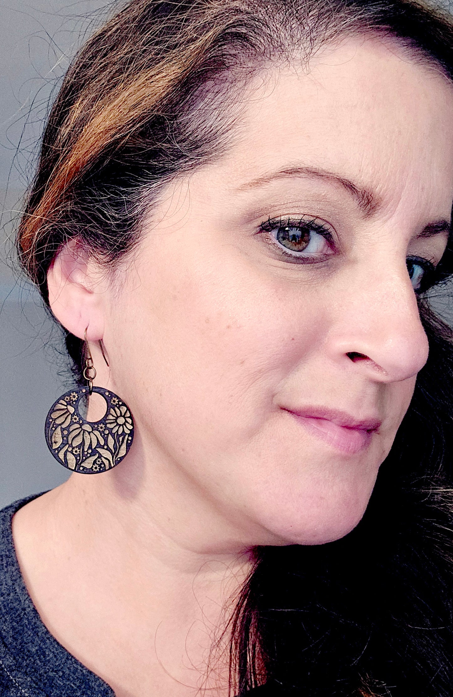 Black Floral (Wood) Earrings