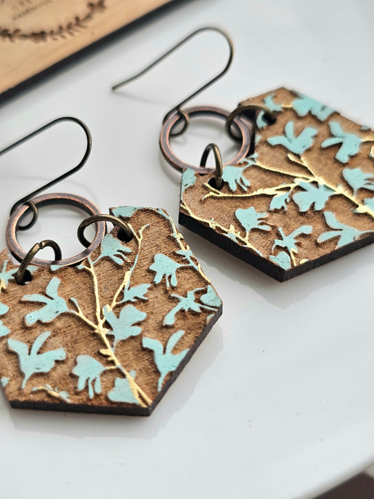 Hexagon Painted Earrings(Wood)