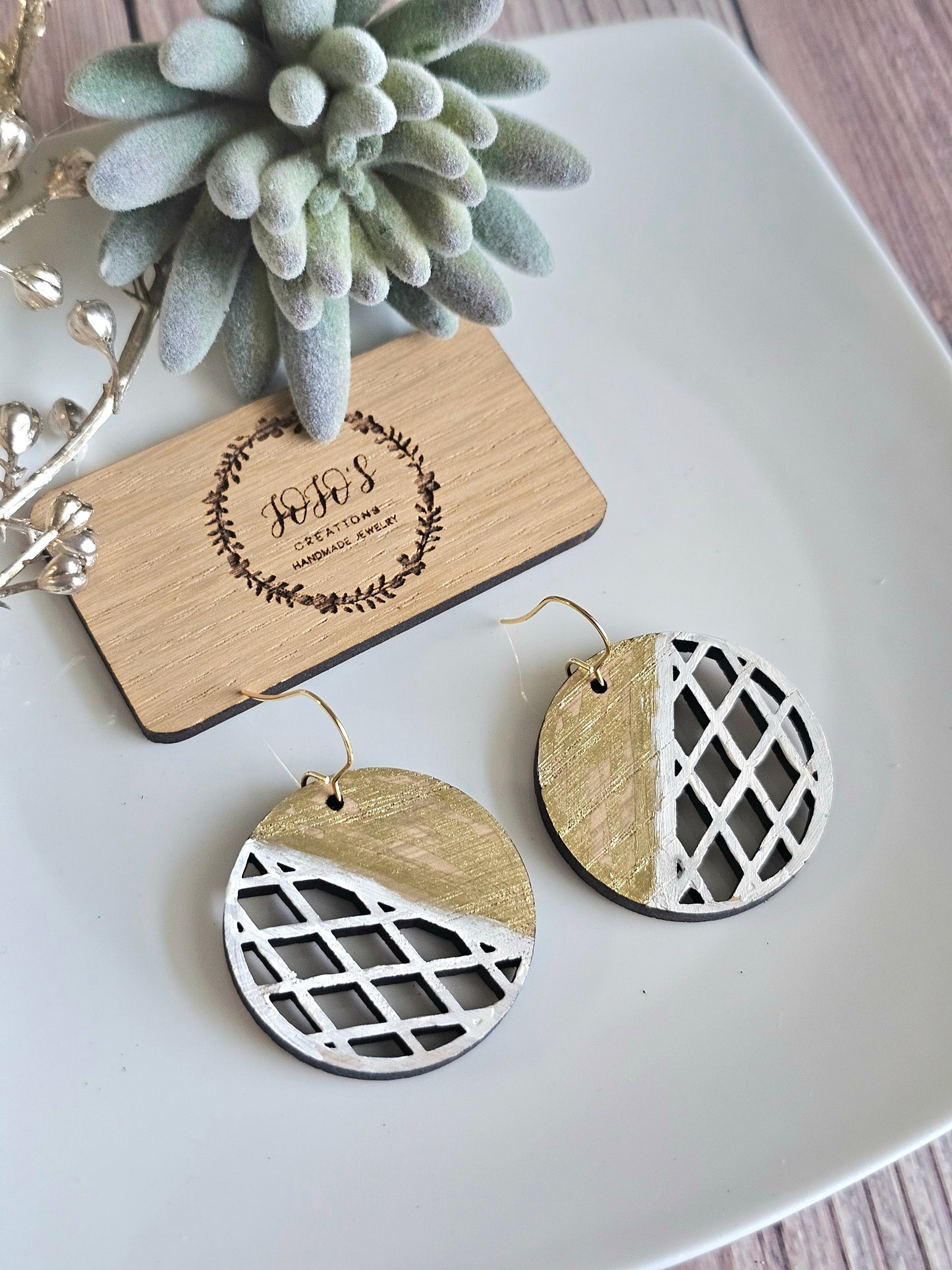 Circle Diamond Metallic (Wood) Earrings