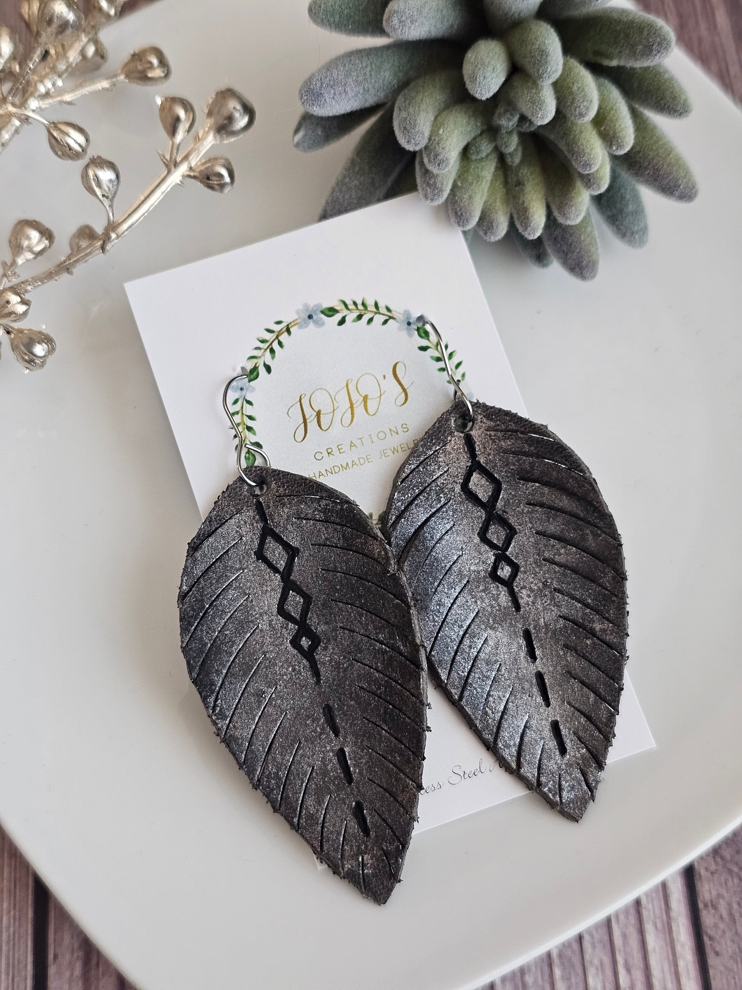 Boho Metallic Fringy Feather Earrings