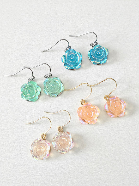 Acrylic AB Ocean Blue Resin Flower Dangles