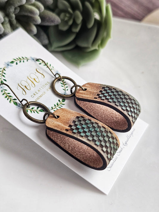 Embossed Boho Leather drop Earring