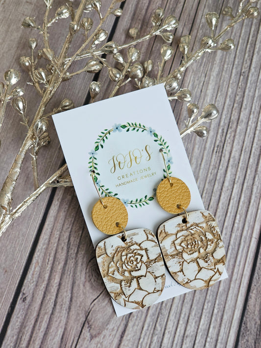 White Wash Floral Wood Earrings