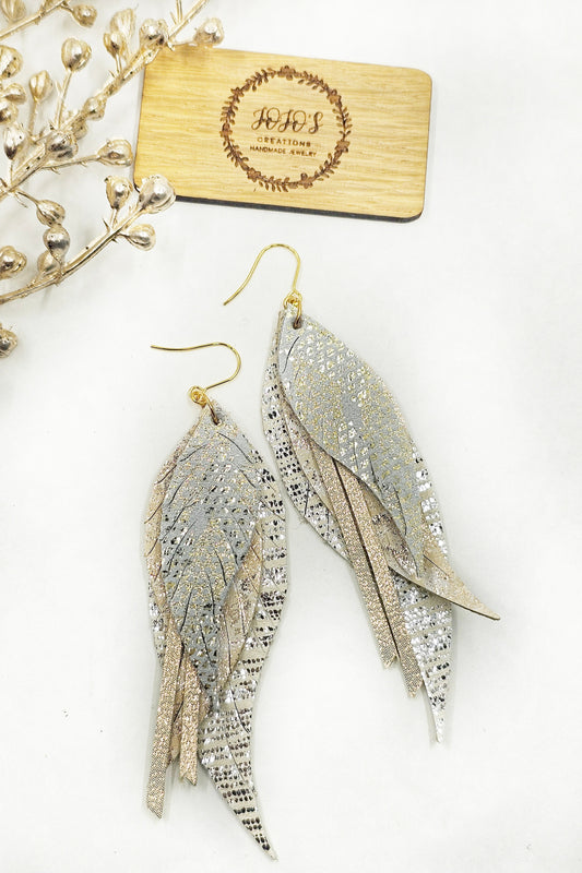 Large Feather Fringe Neutral Earrings