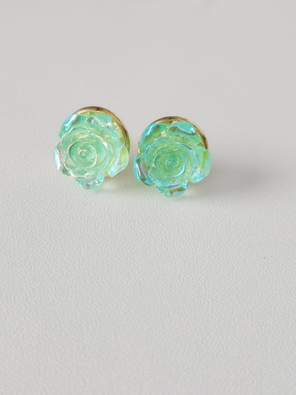 Acrylic AB Mint Resin Flower Dangles