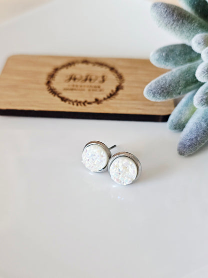 White Pearl 8mm Faux Druzy Studs
