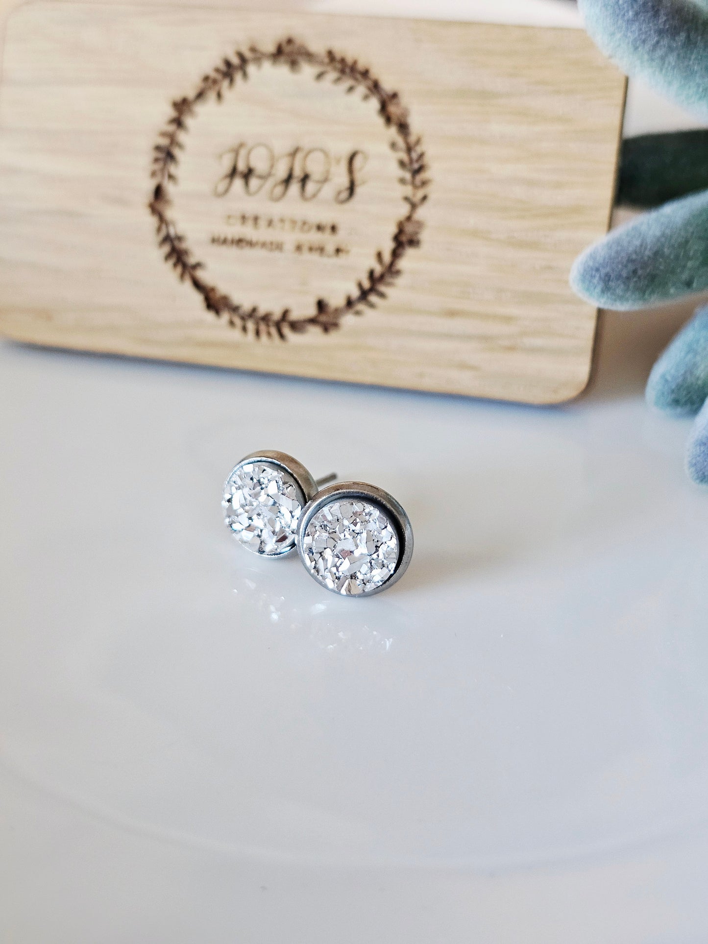 Silver 8mm Faux Druzy Studs
