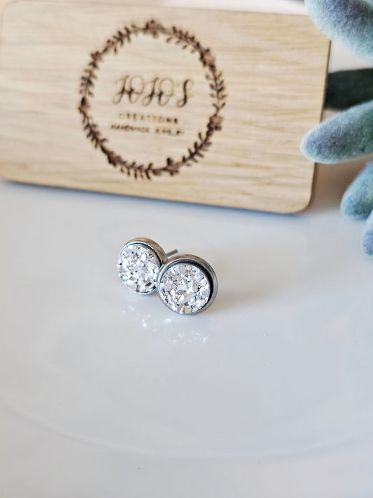 Silver 8mm Faux Druzy Studs