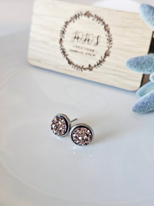 8mm Rose Gold faux Druzy Studs