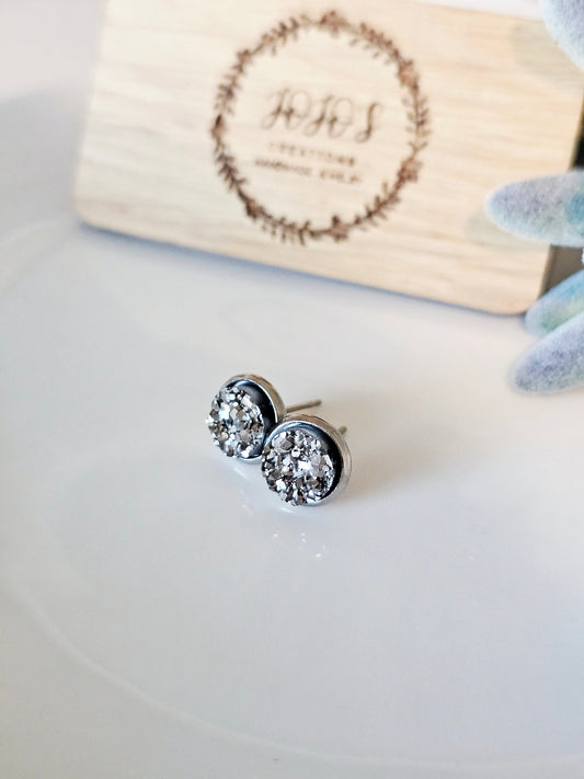 8mm Gunmetal faux Druzy Studs