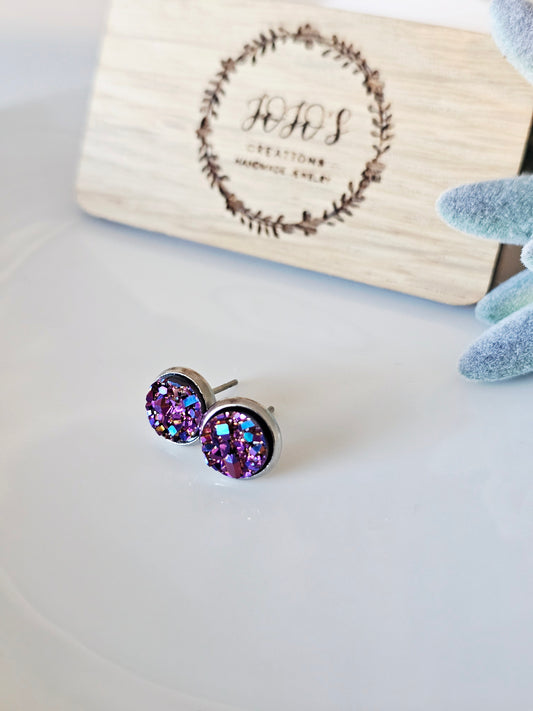 8mm Magenta Purple Blue Faux Druzy Studs