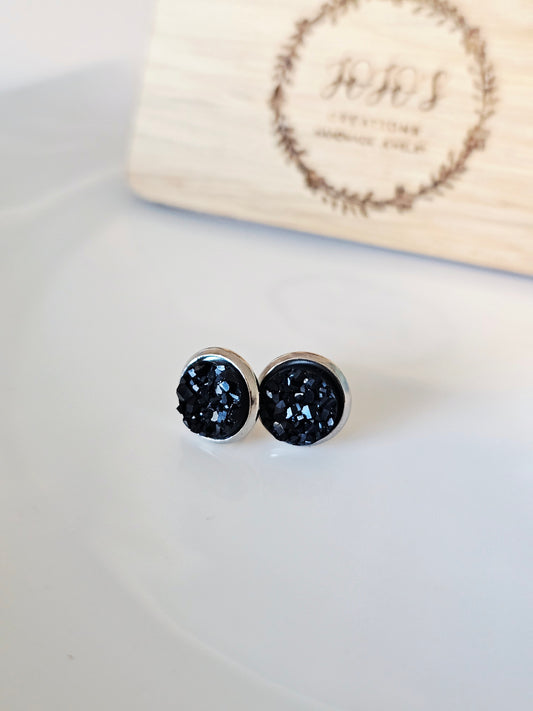 8mm Black Faux Druzy Studs