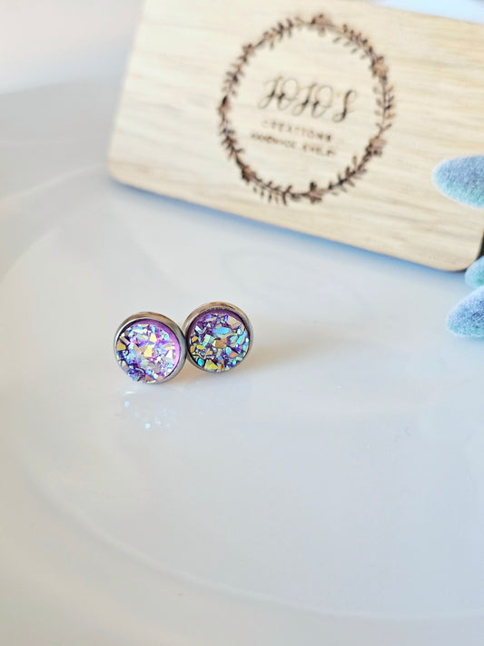 8mm Purple Ice Faux Druzy Studs