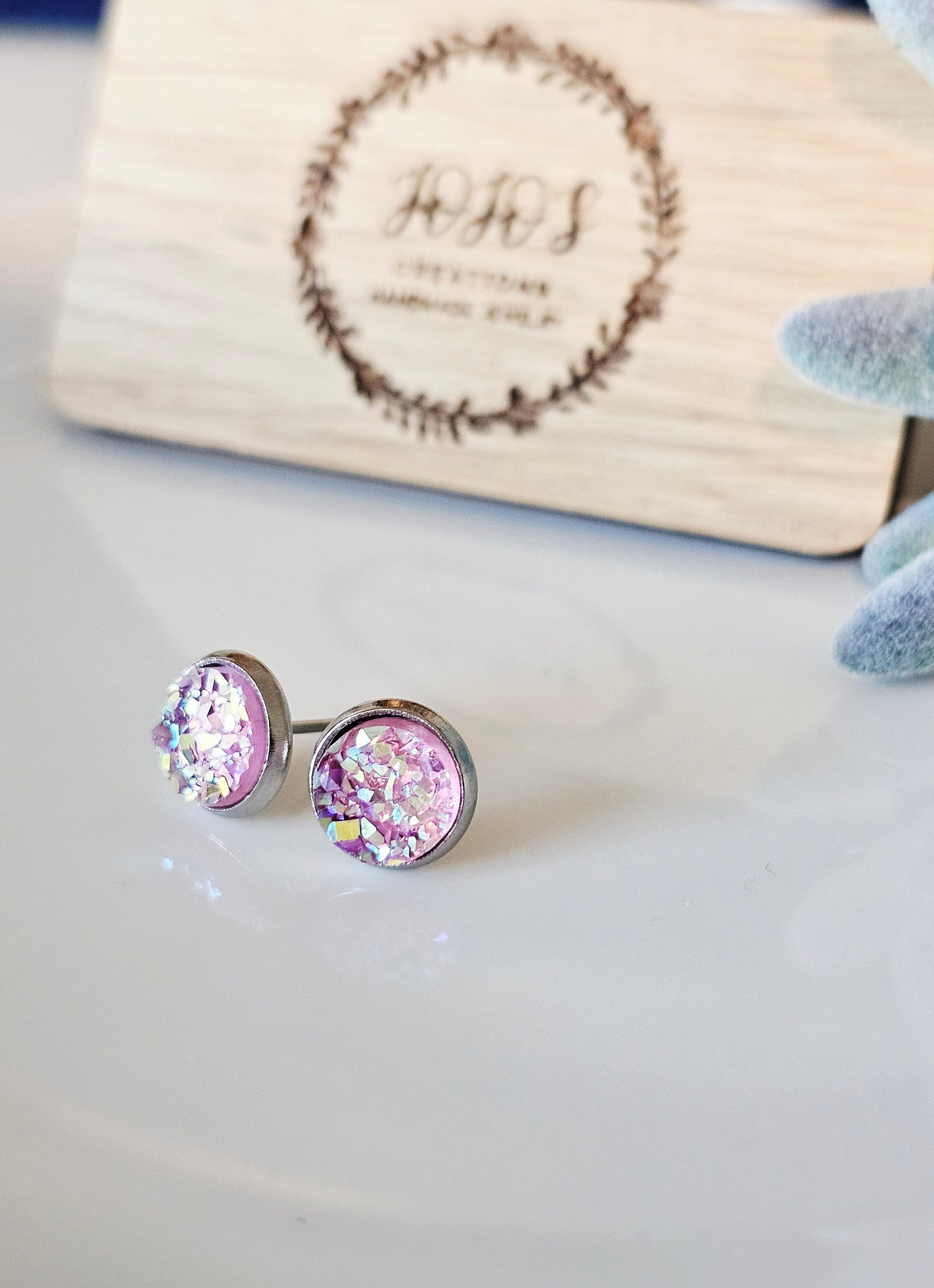 8mm Pink Ice Faux Druzy Studs