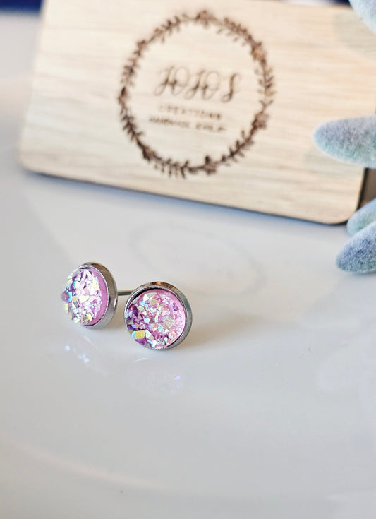 8mm Pink Ice Faux Druzy Studs