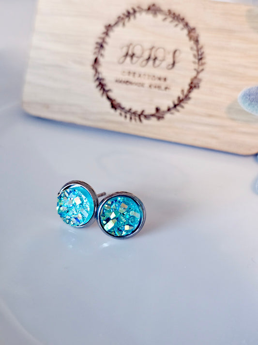 8mm Aqua Blue Ice Faux Druzy Studs