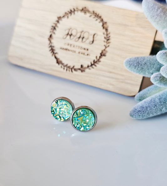 8mm Mint Ice Faux Druzy Studs