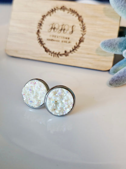 12mm white Ice Faux Druzy Studs