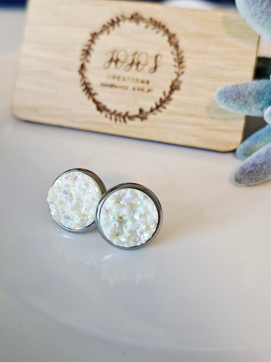 12mm white Ice Faux Druzy Studs