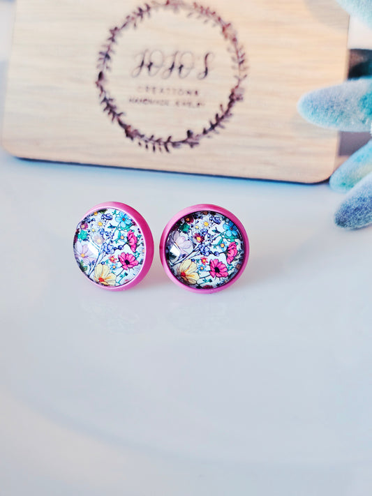 12mm Pink Floral Studs