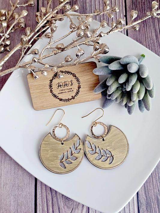 Semi Circle Painted Wood Vine Earrings
