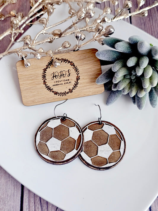 Wood Soccer Ball Earrings