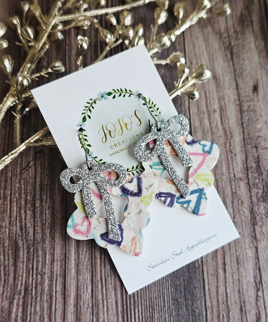 Diamond Heart Bow Earrings