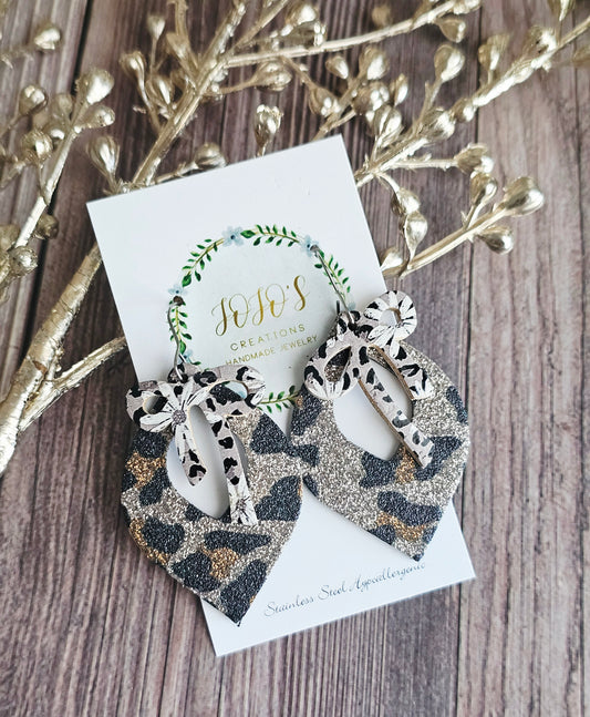 Glitter Leopard Teardrop Bows
