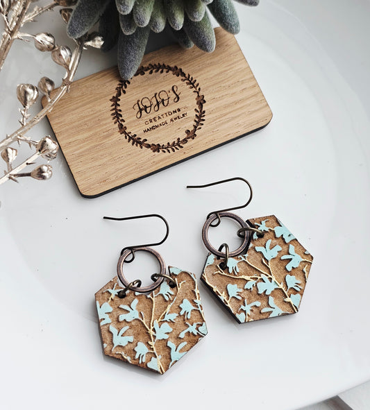 Hexagon Painted Earrings(Wood)