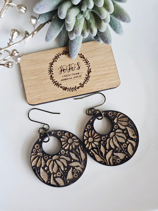 Black Floral (Wood) Earrings