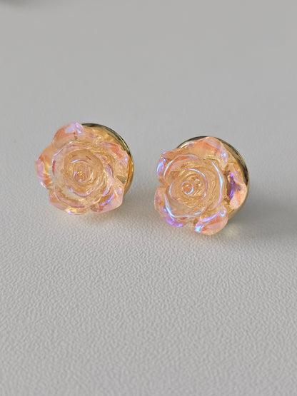 Acrylic AB Peach Resin Flower Dangles