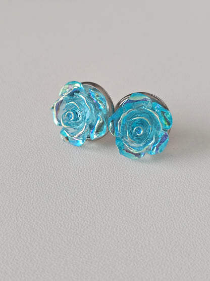Acrylic AB Ocean Blue Resin Flower Dangles