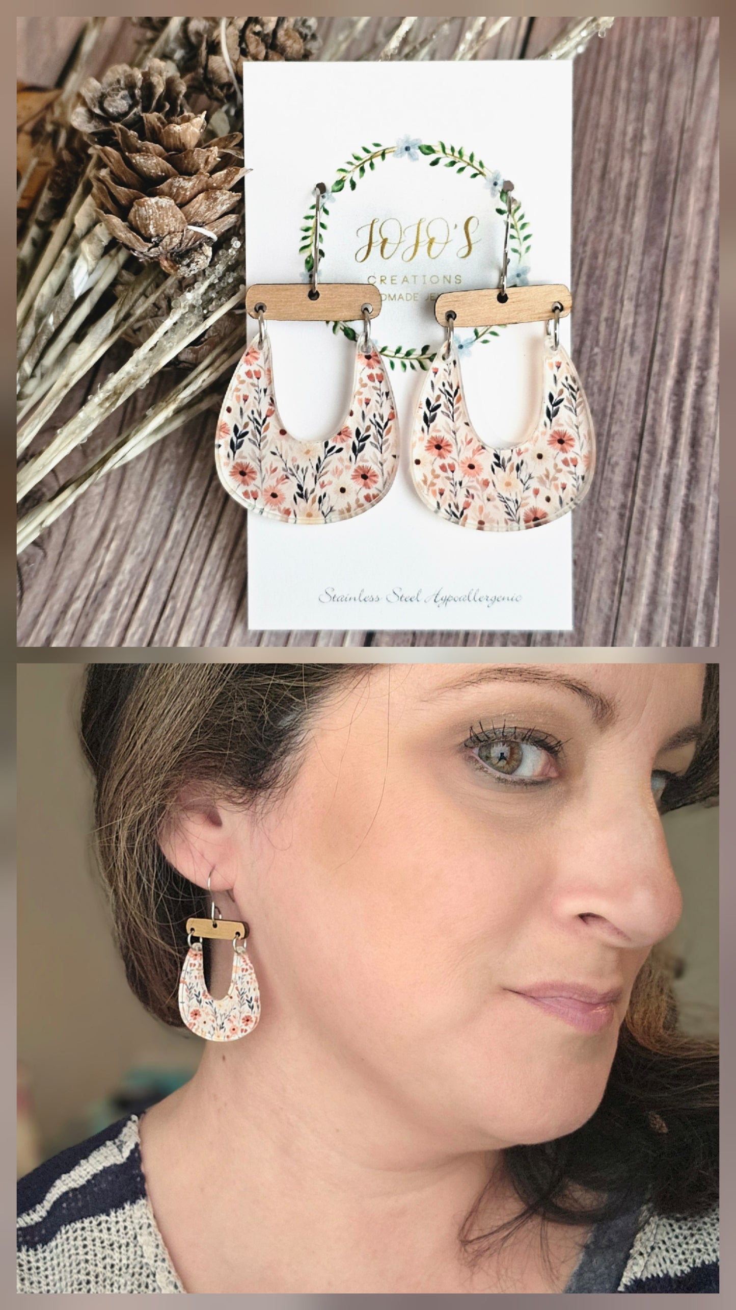 Acrylic U Shape floral Earring