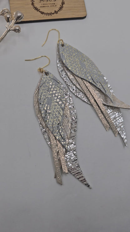 Large Feather Fringe Neutral Earrings