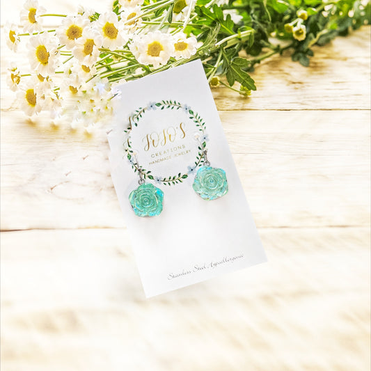 Acrylic AB Mint Resin Flower Dangles