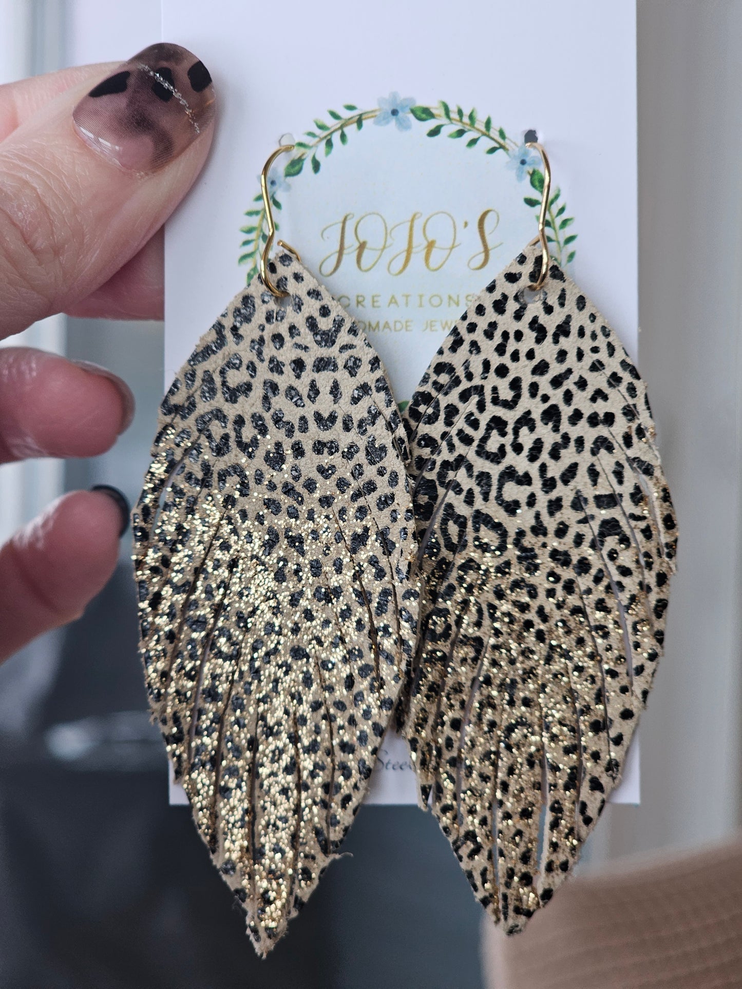 Cheetah Feather Bling Earring