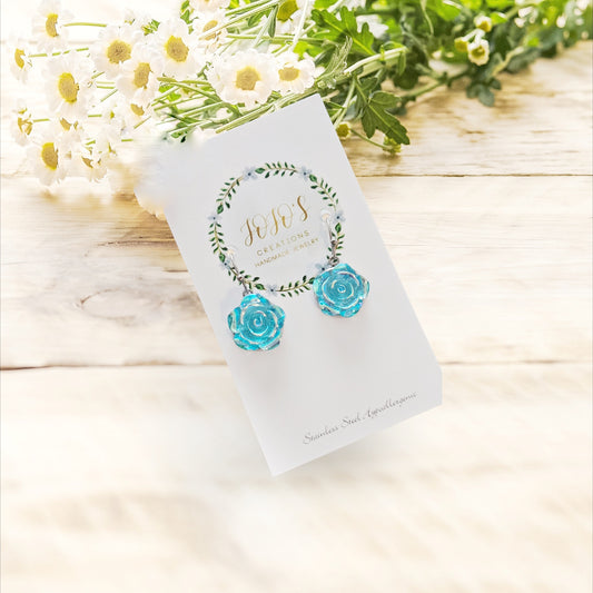 Acrylic AB Ocean Blue Resin Flower Dangles