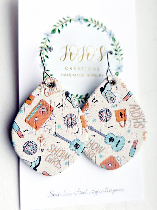Showgirl Inspired Cork Leather Earrings