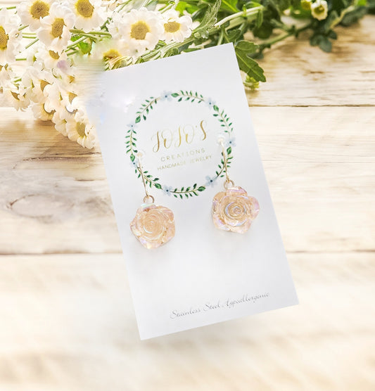 Acrylic AB Peach Resin Flower Dangles